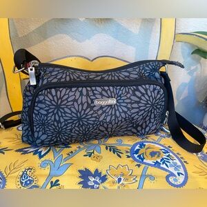 Baggallini Black and Gray Floral Crossbody Bag